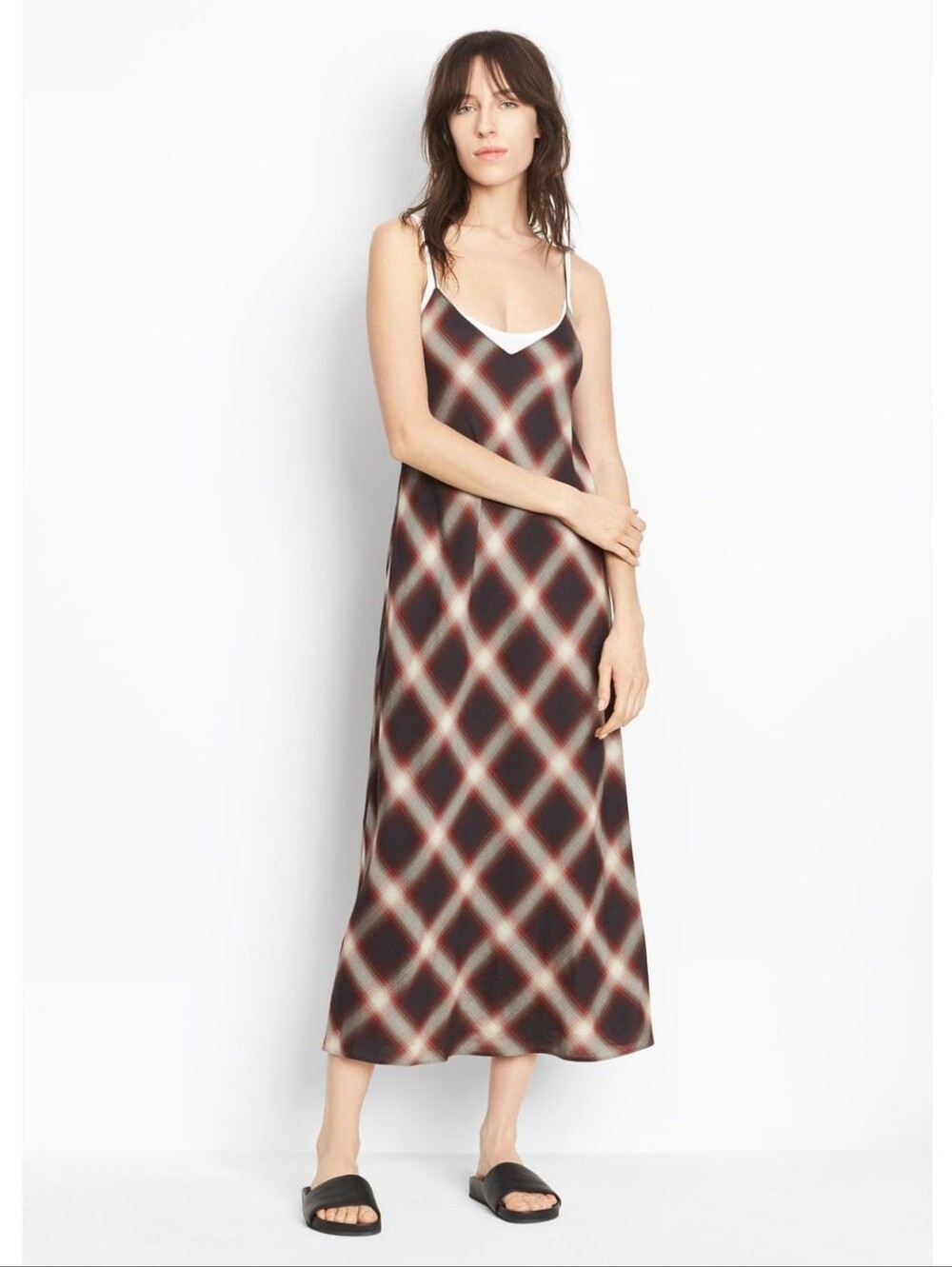 Vince Red Plaid Midi Dress Size S